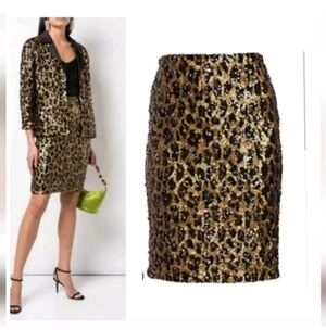 Alice + Olivia Ramos Leopard Sequin Pencil Skirt Size 0